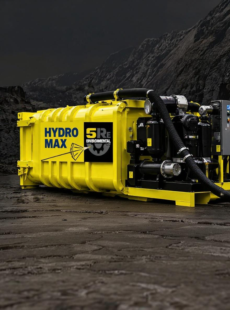 HYDRO-MAX™ Vacuum Dewatering Unit — self-contained EPA remediation roll-off system on industrial jobsite